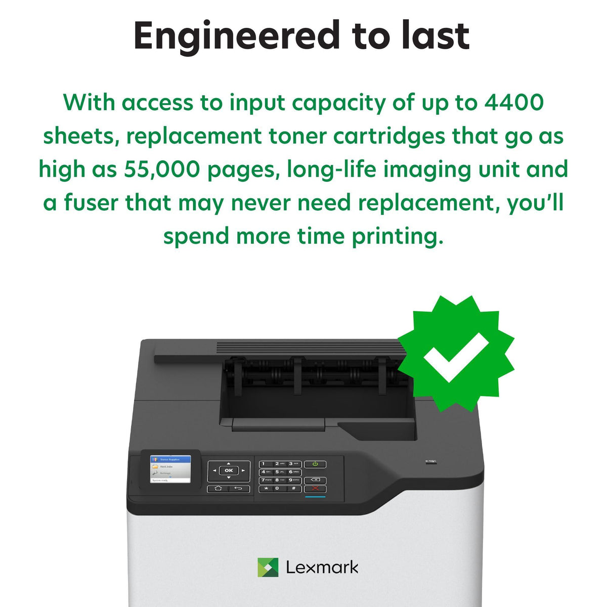 Lexmark MS823dn Monochrome Laser Printer for Office, Two-Sided Printing, Print Speed 65 ppm, 2.4 inch Color LCD Display, 1200 DPI, Black/Grey (50G0200)