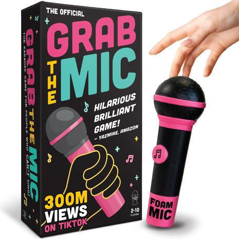 Lucky Egg Official Grab The Mic – Family Karaoke Board Game w/Foam Mic, 8+ Ages, 2-10 Players - Games for Bad Singers w/ 230 Lyrics (115 Cards)