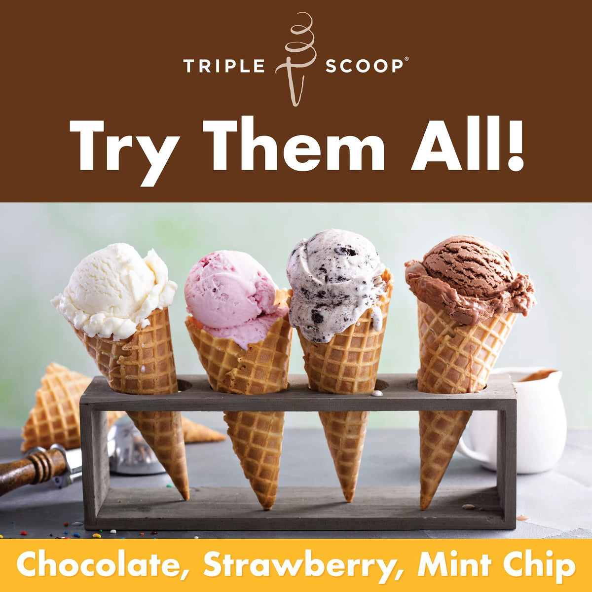 Triple Scoop - Premium Vanilla Ice Cream Mix For Ice Cream Maker. Simple, Easy, Delicious. From Gourmet Mix To Maker in 5 Minutes, Makes 2 Creamy Quarts. Made in USA. (1 Pack, Vanilla)