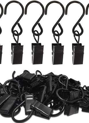 Stainless Steel S Hooks Curtain Clips, 50 Pack Hanging Party Lights Clips Hangers Gutter Photo, Art Craft Display, 2.4 Inch Long, Black