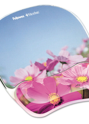 Gel Mouse Pad w/Wrist Rest, Photo, 9 1/4 x 7 1/3, Pink Flowers