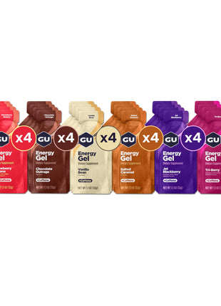 GU Energy Original Sports Nutrition Energy Gel, Vegan, Gluten Free, Kosher, and Dairy Free On the Go Energy for Any Workout, 24 Count, Assorted Flavors