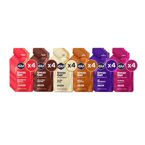 GU Energy Original Sports Nutrition Energy Gel, Vegan, Gluten Free, Kosher, and Dairy Free On the Go Energy for Any Workout, 24 Count, Assorted Flavors
