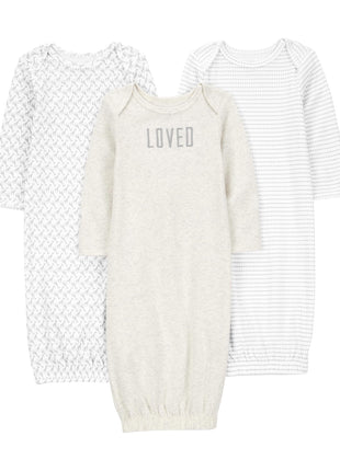 Simple Joys by Carter's Unisex Babies' Cotton Sleeper Gown, Pack of 3, Grey/White, 0-3 Months