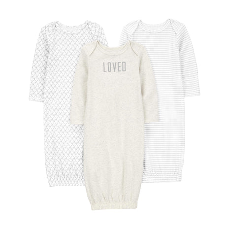 Simple Joys by Carter's Unisex Babies' Cotton Sleeper Gown, Pack of 3, Grey/White, 0-3 Months