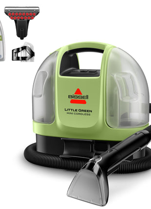 BISSELL Little Green Mini Cordless Portable Carpet Cleaner, 4015 | HydroRinse self-cleaning tool; 4-in. tough stain tool; cordless freedom for upholstery & car detailing