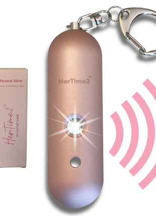 HerTime2 Personal Safety Alarm  - Travel Safe Waterproof  - Gift for Women College Girls  - Self Defense Keychain  - Extra Loud Siren  - Strobe Light  - Cute Key Chains Protection (Rose Gold)