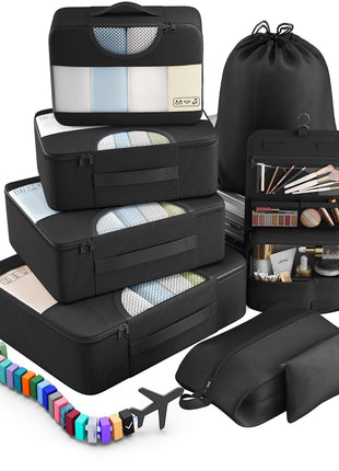 Veken 10 Set/8 Set Packing Cubes for Travel Essentials, Suitcase Organizer Bags in 4 Sizes, Carry-On Luggage Accessories with Large Laundry & Toiletry Bag, Must-Have for Airplane, Road Trip & Camping