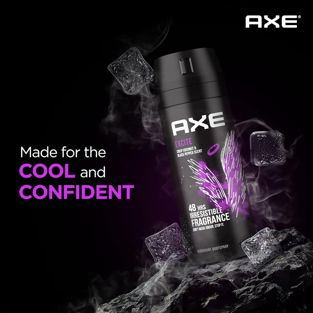 Axe Excite Deodorant Body Spray for Men | 48H* Odour Protection | Crisp Coconut & Black Pepper Scent | 150ml