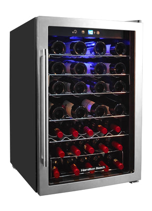 Hamilton Beach HBWF4303, 43-Bottle Wine Cooler Fridge Cellar with Curved Wire Shelves, Digital Control, Mirror Finish