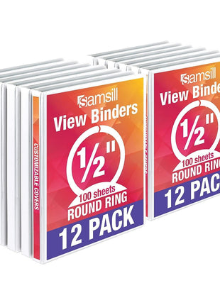 Samsill Economy 1/2-Inch 3-Ring View Binders, White, 12/Pack (I08517C)