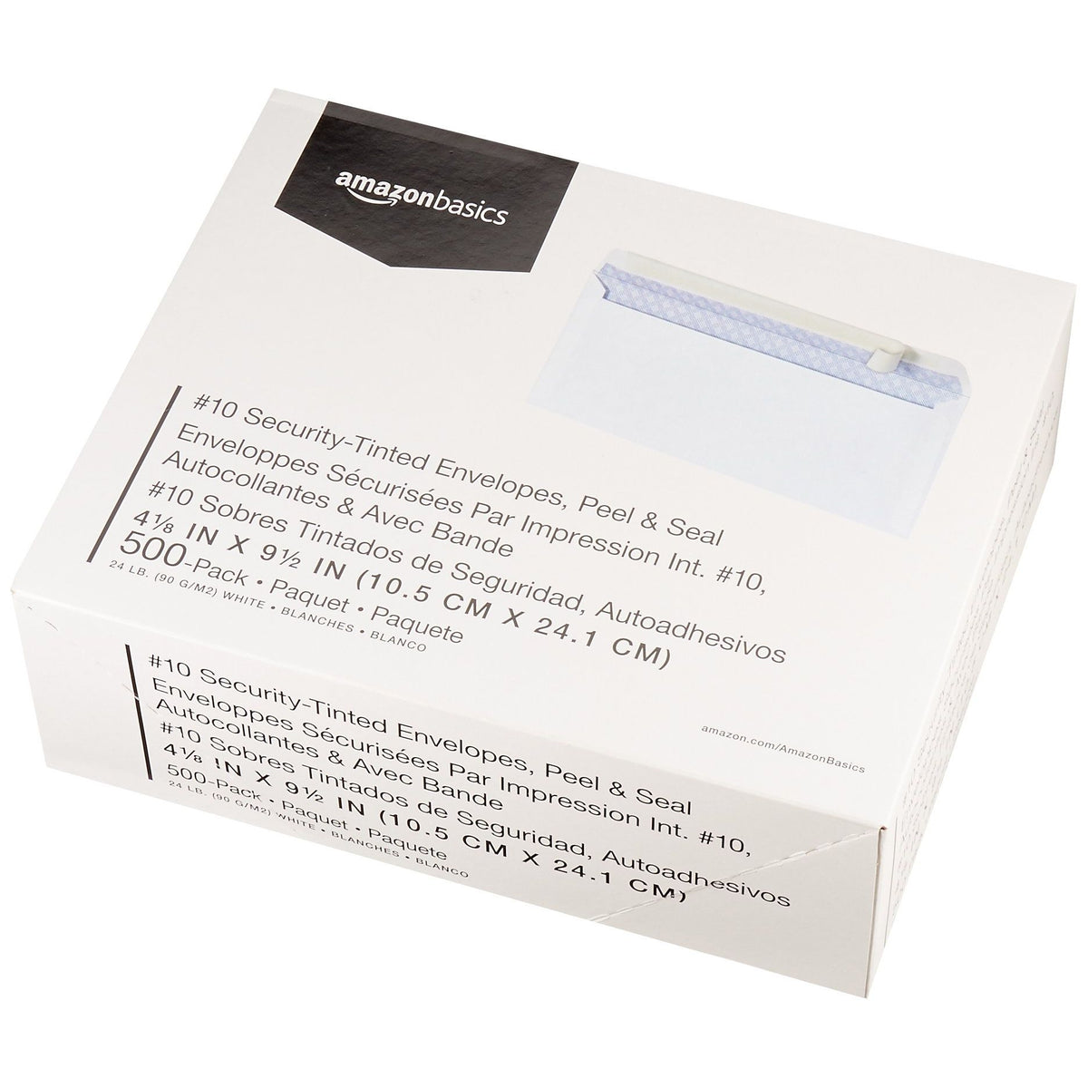Amazon Basics 10 Security-Tinted Self-Seal Business Letter Envelopes, Peel & Seal Adhesive Closure, White, 500-Pack