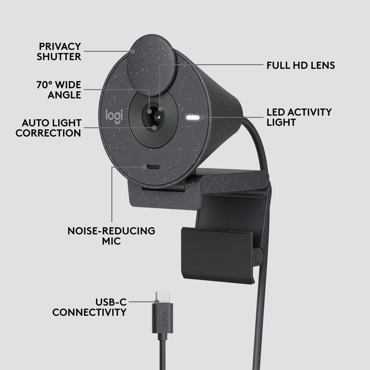 Logitech Brio 305 Full HD 1080P Webcam with Privacy Shutter, Mono Noise Reduction Mics, USB-C, Auto Light Correction, Works with Zoom, Microsoft Teams, Google Meet