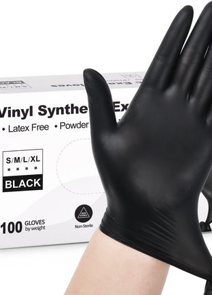 Schneider Black Vinyl Synthetic Exam Gloves, 4 Mil, Large, Disposable Gloves Latex Free, Plastic for Medical, Cooking, Cleaning, and Food Prep, Surgical Powder Free, Non Sterile, 100 ct Box (L)