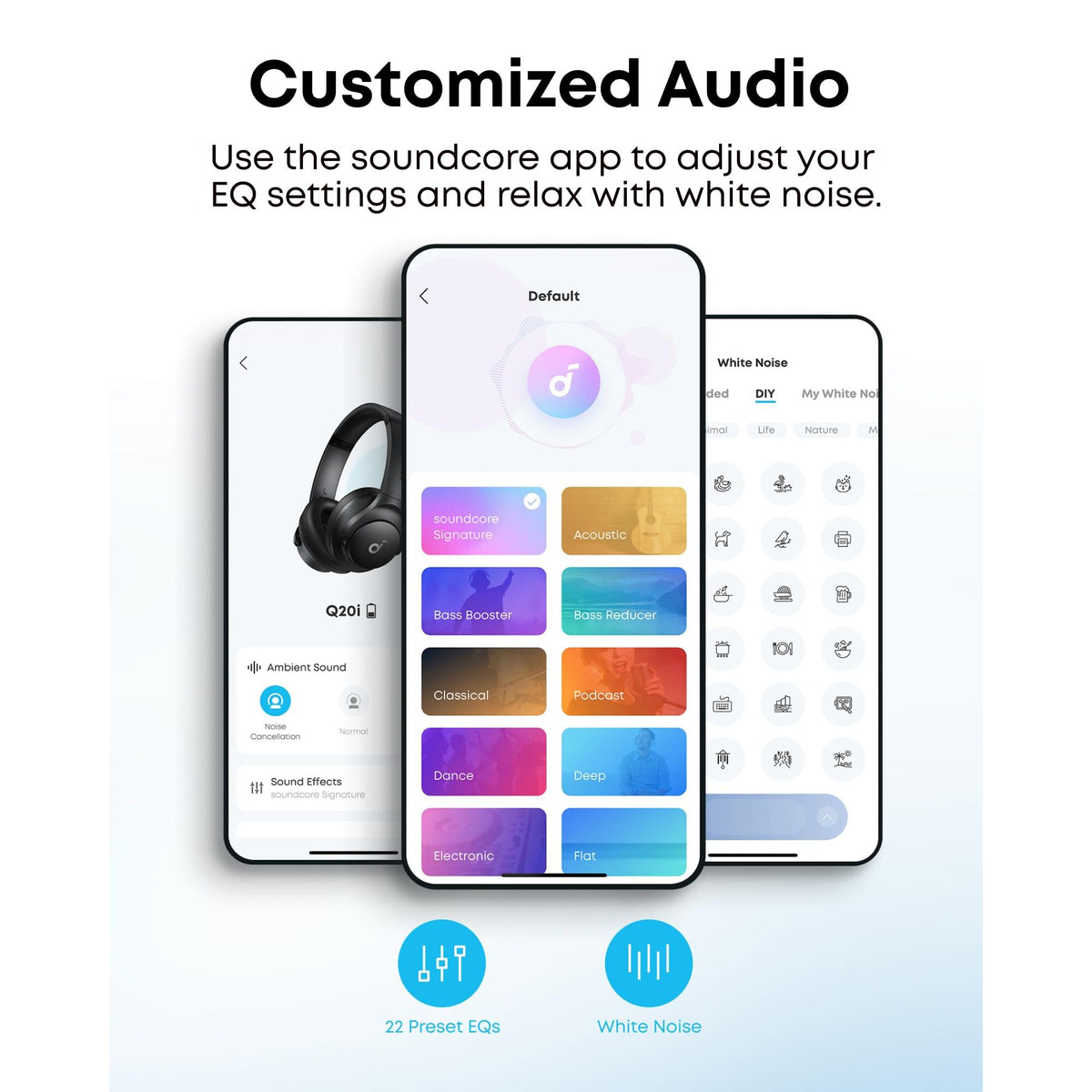 Soundcore by Anker Q20i Hybrid Active Noise Cancelling Headphones, Wireless Over-Ear Bluetooth, 40H Long ANC Playtime, Hi-Res Audio, Big Bass, Customize via an App, Transparency Mode (White)