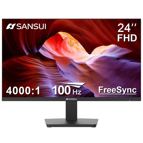 SANSUI Monitor 24 Inch 100Hz PC Monitor, HDMI VGA Ports VESA Mount, FHD Computer Monitor Ultra-Slim Ergonomic Tilt Eye Care for Home Office (ES-24F2, HDMI Cable Included)