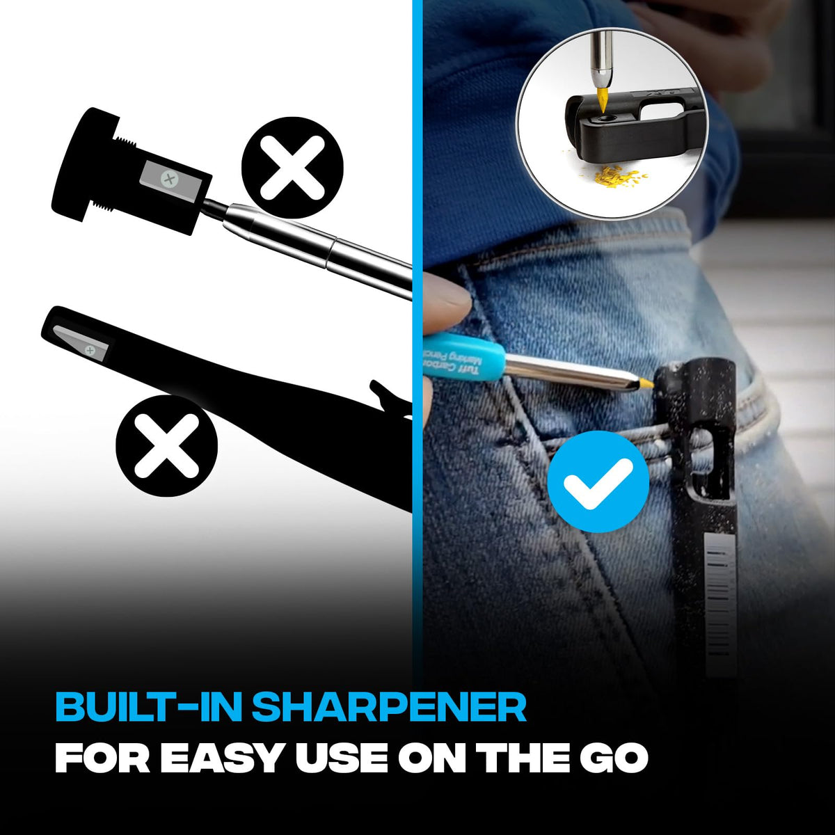 OX Tools Carpenter Pencils Pro Tuff Carbon Marking Pencil Mechanical Construction Pencil With 4 Leads & Holder with Belt Clip and Sharpener for a Consistent Fine Point - Best Marking Tools