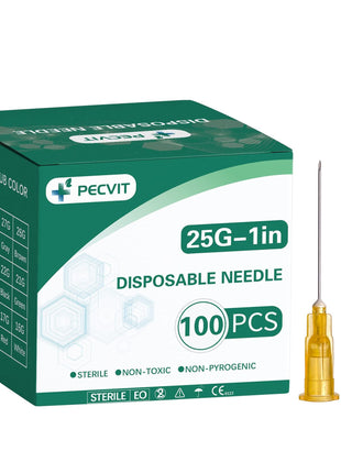 100Pack 25Ga 1 inch Needles(25mm) Luer Lock Lab Dispensing Accessories for Measuring,Refilling Inks