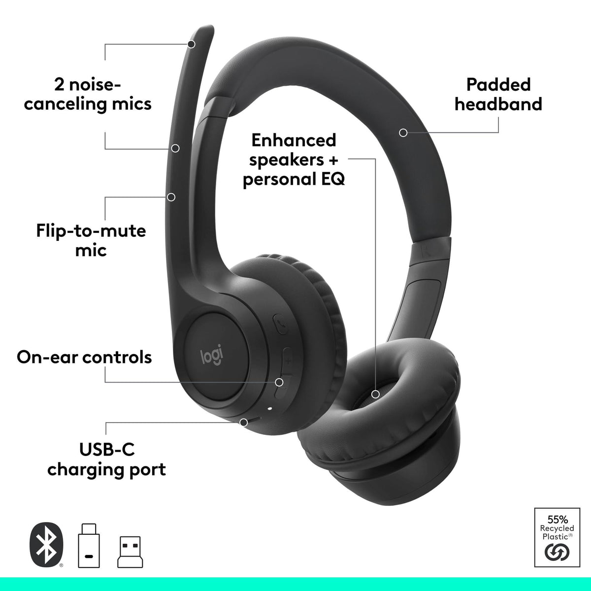 Logitech Zone 305 for Business, Wireless Bluetooth Headset with Microphone, for Google Meet, Google Voice, Zoom, Compatible with Windows, Mac, Chrome, Linux, iOS, iPadOS, Android