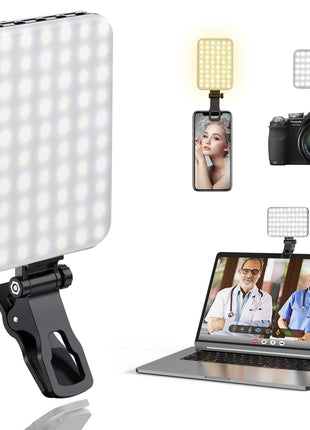 ALTSON 60 LED Portable Selfie Light Video Conference Lighting with Clip & Camera Tripod Adapter Rechargeable 2200mAh CRI 97+, 3 Light Modes for Phone iPhone Webcam Laptop Photo Makeup