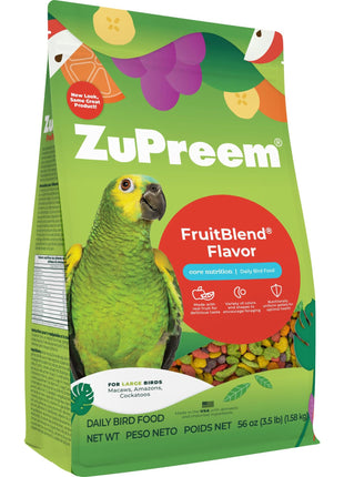 ZuPreem FruitBlend Bird Pellets, Daily Bird Food for Amazon, Cockatoo, Macaw, Core Nutrition for Large Birds, Made in USA, Pellets for Large Birds, Macaw Food (L, 3.5 lbs)