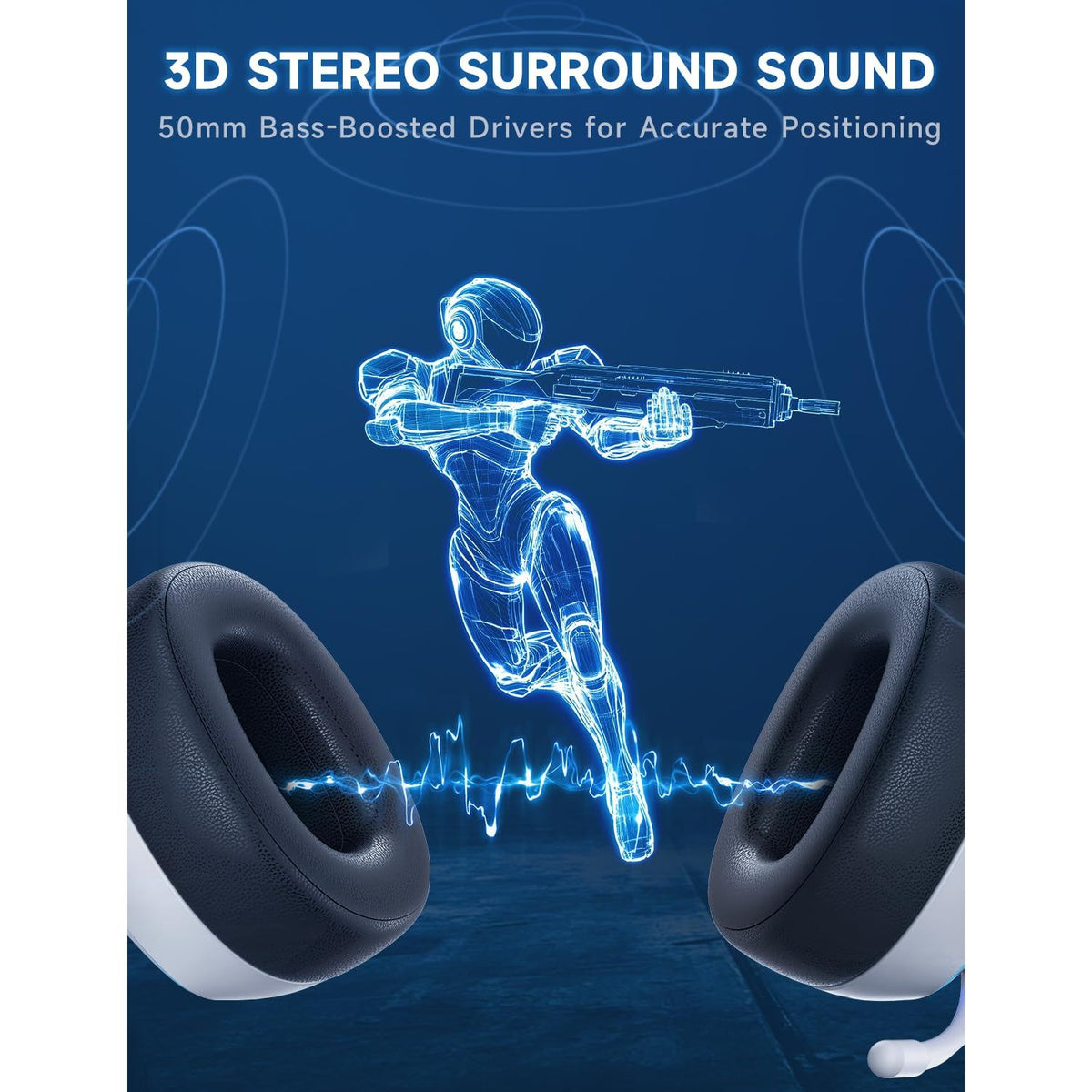 Gvyugke 2.4GHz Wireless Gaming Headsets for PS5, PS4, PC, Switch - Bluetooth 5.3 Gaming Headphones with Noise Canceling Mic, 7.1 Surround Sound, 70H Battery, Blue Lighting - White