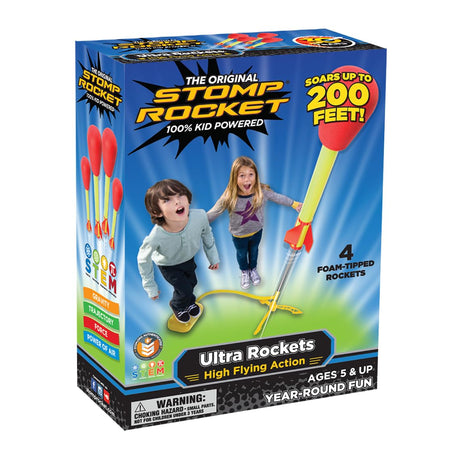 Stomp Rocket Ultra, High-Flying Rocket Launcher for Kids, 4 Rockets | Fun Outdoor Toys for Boys & Girls, Ages 5 & Up - Soft Foam Tipped Blaster Set Soars Up to 200ft - STEM Toys for Outside Play