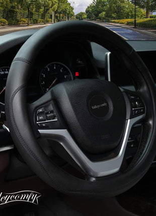 Valleycomfy Microfiber Leather Steering Wheel Cover Universal 15 inch (Black)