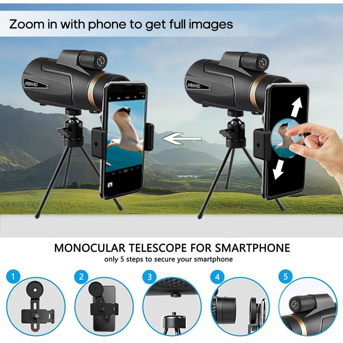 12x60 Monocular Telescope with Smartphone Holder & Upgraded Tripod, High Powered SMC & BAK4 Scope, Birthday Gifts for Men Dad Him Husband Teen, Gifts for Christmas, Outdoors Survival Hiking Gear