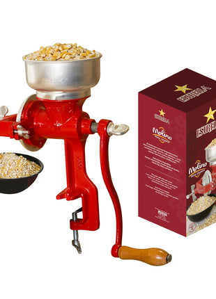 Estrella Cast Iron Manual Corn Grinder, Hand Grain Mill, Molino de Maiz Manual, Red Molino for Corn, Nixtamal, Masa, Coffee & Spices
