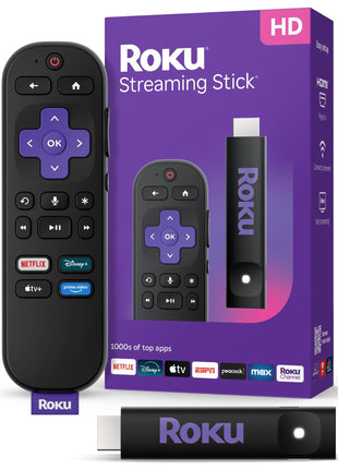 Roku Streaming Stick HD — HD Streaming Device for TV with Roku Voice Remote, Free & Live TV