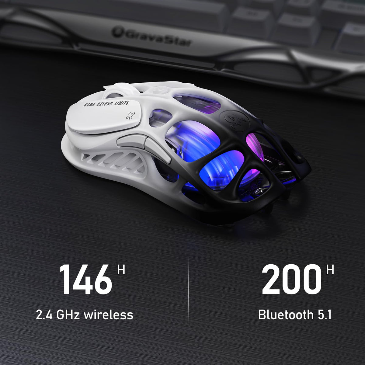 GravaStar Mercury M1 Pro Wireless Gaming Mouse – 26,000 DPI PAW3395DM Sensor - Magnesium Alloy - Wired / 2.4GHz / Bluetooth - 5 Programmable Buttons - Up to 200-Hour Battery - Gradient Black