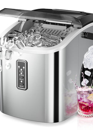 EUHOMY Ice Maker Countertop, 9 Cubes Ready in 6 Mins, 26lbs/24H, Self-Cleaning, Portable Ice Maker Machine with Carry Handle, Basket and Scoop, 2 Sizes of Bullet Ice for Home, Kitchen, Office