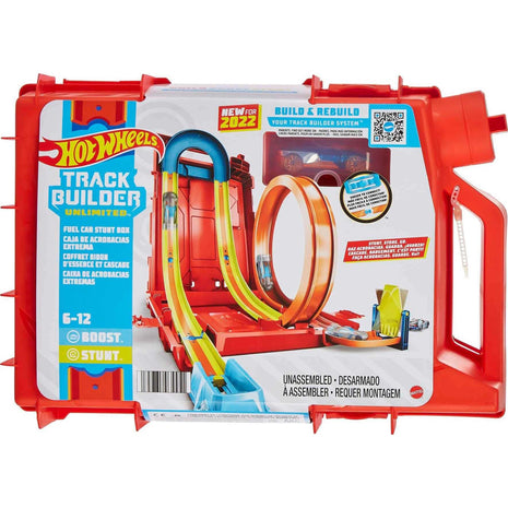 Hot Wheels Track Builder Unlimited Fuel Can Stunt Box Playset & Car | Portable Track Set in a Container that Looks like a Gas Can, 14 Component Parts & 1:64 Scale Toy Vehicle
