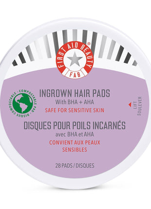 First Aid Beauty - Ingrown Hair Pads with BHA + AHA - Aftershave Treatment Pads to Help Prevent Razor Bumps for Men & Women - Exfoliate Underarms & Bikini Area - Compostable for Daily Use - 28 Pads