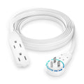 Maximm Cable 10 Ft 360° Rotating Flat Plug Extension Cord/Wire, 16 AWG Multi 3 Outlet Extension Wire, 3 Prong Grounded Wire - White - UL Certified