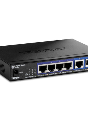 TRENDnet 6-Port 10G Switch, 4 x 2.5G RJ-45 Base-T Ports, 2 x 10G RJ-45 Ports, 60Gbps Switching Capacity, Wall Mountable, 10 Gigabit Network Connections, Lifetime Protection, Black, TEG-S762