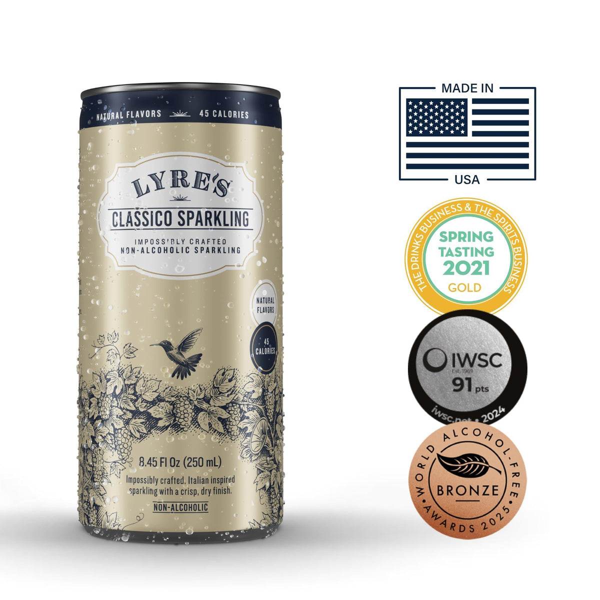 Lyre’s Classico 4-Pack, Non Alcoholic Sparkling Wine, Zero Proof Prosecco Alternative, Alcohol Free Drinks, Canned Mocktails, Ready to Drink, 45 Calories per Serve (8.45 Fl Oz x 4)