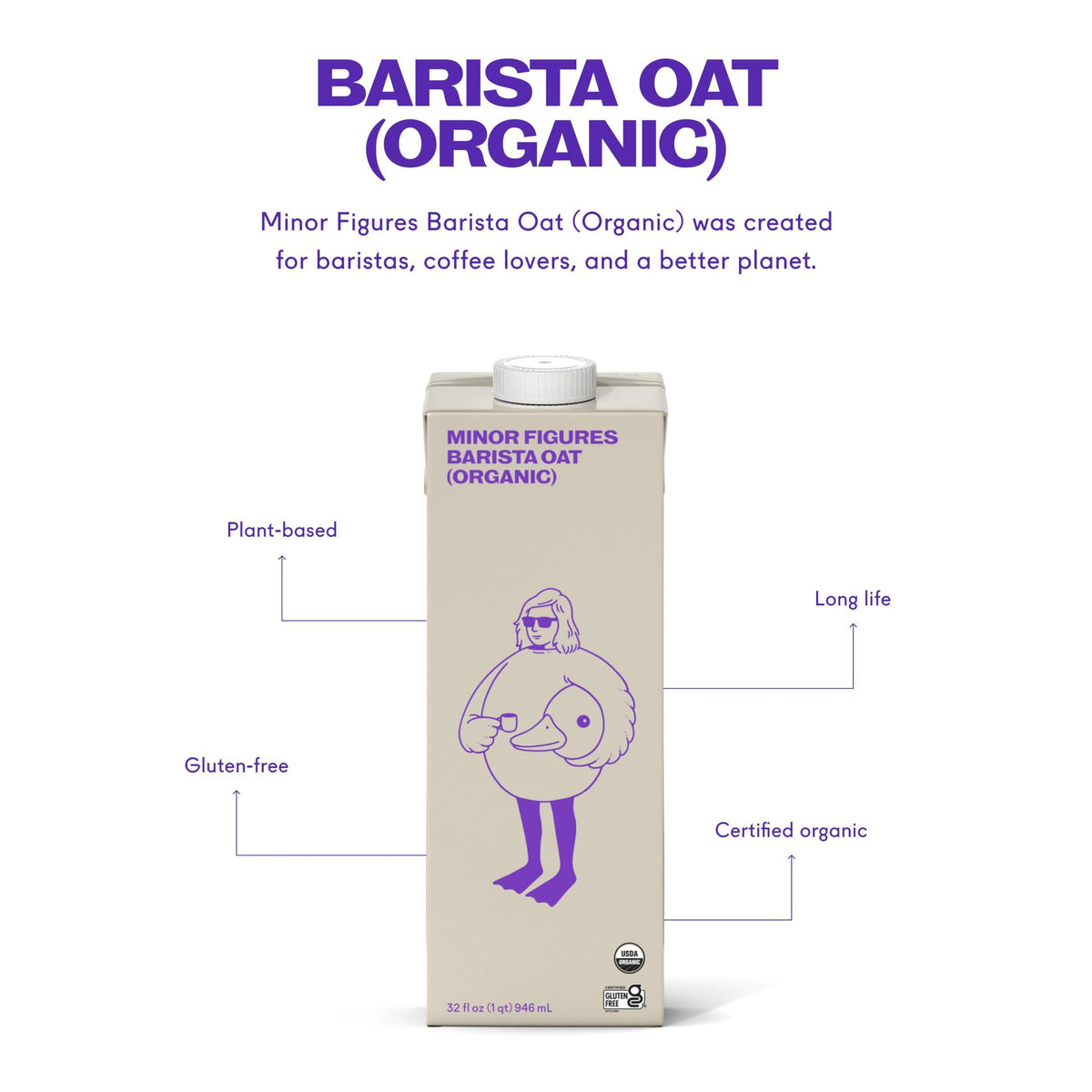 Minor Figures - Oat Milk - Organic - Barista Standard - 32 Oz - 6 Pack - Non Gmo - Plant Based - Vegan - Dairy Free - Shelf Stable - Unsweetened