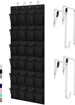 GORILLA GRIP Over the Door Shoe Organizer, 24 Large Breathable Mesh Pockets, Space Saving Hanging Storage Holder, Closet Rack Hanger Holds Up to 40 lbs, Hangs on Closets for Shoes, Accessories, Black