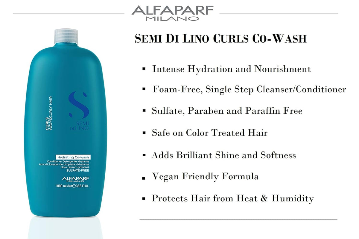 Alfaparf Milano Curls Hydrating Co-Wash for Wavy and Curly Hair - Hydrates and Nourishes - Reduces Frizz - Protects Against Humidity - Vegan-Friendly Formula Sulfate, Paraben, Paraffin Free 1000ML