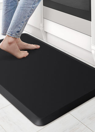 KitchenClouds Kitchen Mat Cushioned Anti Fatigue Rug 17.3"x28" Water Resistant, Non Slip, Standing and Comfort Desk/Floor Mats for House Sink Office (Black)