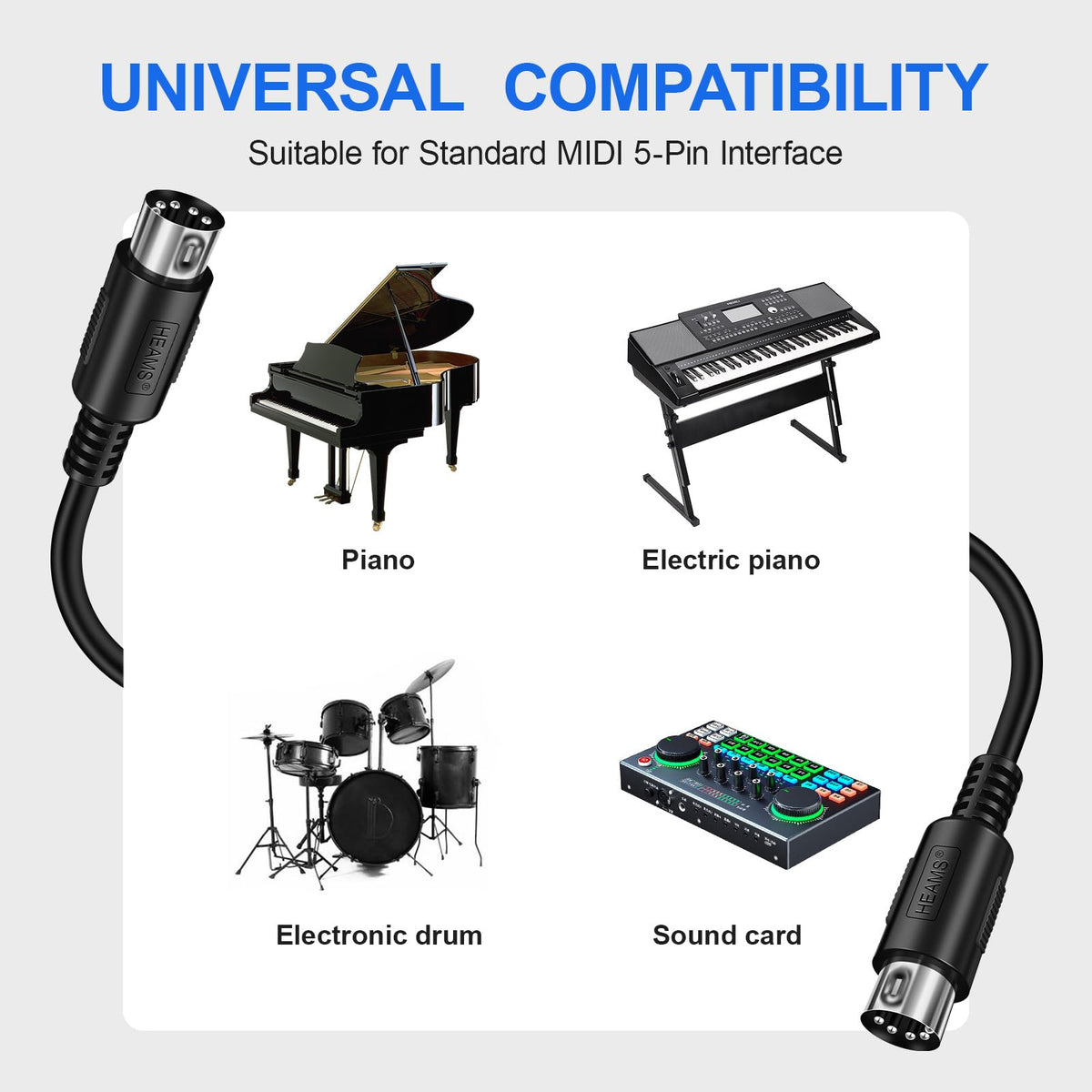Heams 3 Pack Premium 3FT MIDI Cable, Stable & Fast Transmission and Long-Lasting MIDI Cables, Male to Male 5-Pin MIDI Cable for MIDI Keyboard, Electronic Piano, Electronic Drum