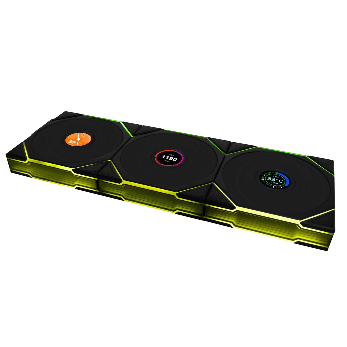 Lian Li UNI Fan TL LCD Wireless 120-Triple Pack-2.4 GHz Wireless Signal ARGB Fan-Infinity Mirror-Daisy-Chain Design-Customizable Lighting Effects-Controller Included & Required - Black (12TLLCD1W3B)