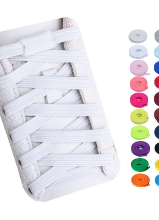 Booyckiy No Tie Elastic Shoelaces for Kids, Adults and Elderly, Adjustable Tieless Shoe Laces for Sneakers Boots and Casual Shoes - 16 Colors, 41 inch, White