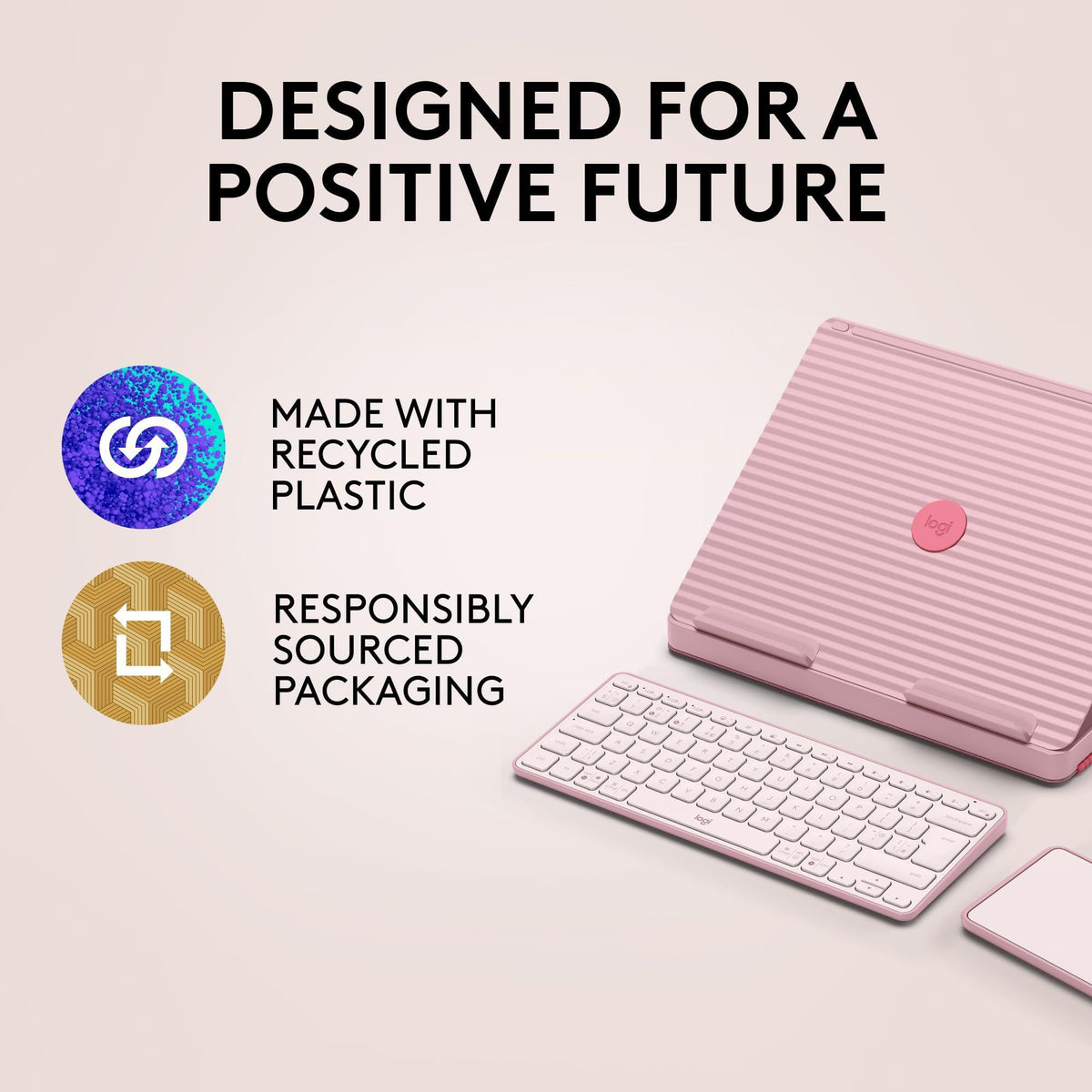 Logitech Casa Pop Up Desk Kit - Adjustable Laptop Stand for Desk, Wireless Keyboard & Touchpad, Bluetooth, USB C Charging, Bohemian Blush, Pink
