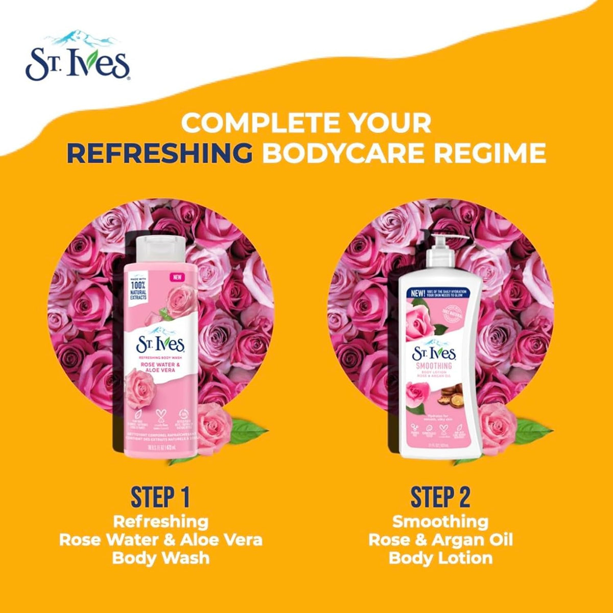 St. Ives Refreshing Cleanser Rose Water & Aloe Vera Body Wash|Shower gel For Women| 100% Natural Extracts | Cruelty Free | Paraben Free |473ml