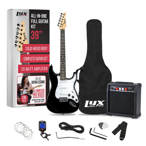 LyxPro Electric Guitar 39 inch inch Complete Beginner Starter kit Full Size with 20w Amp, Package Includes All Accessories, Digital Tuner, Strings, Picks, Tremolo Bar, Shoulder Strap, and Case Bag   Black