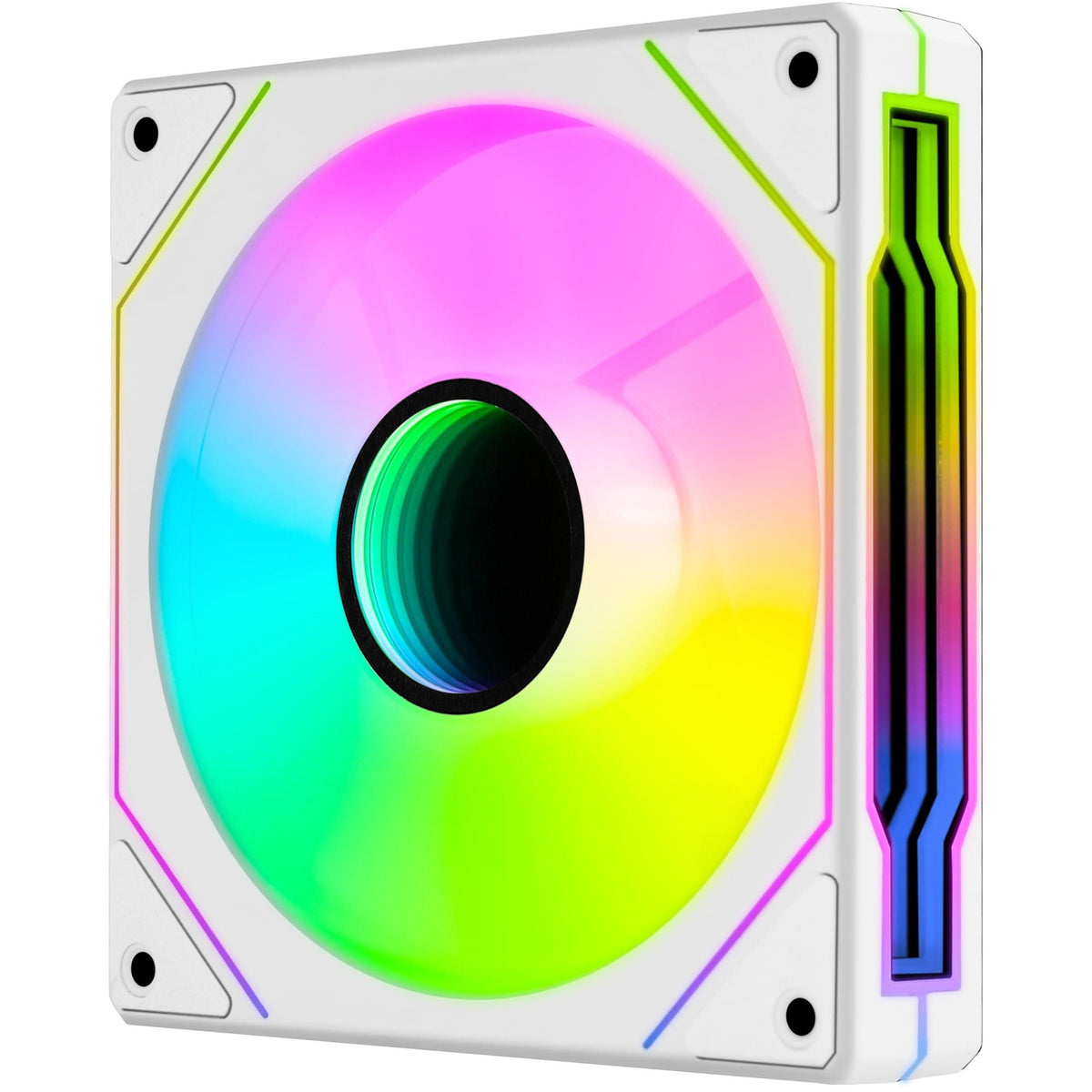 AeroCool Phantom M-3 Reverse Infinity Mirror ARGB Fan, for PC Case, 120mm, PWM 500-1800 RPM, Hydraulic Bearing, Eight Shock-Absorbing Pads, Liquid and Air Cooler, White