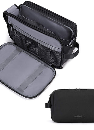 BAGSMART Toiletry Bag for Men, Travel Toiletry Organizer Dopp Kit Water-resistant Shaving Bag for Toiletries Accessories, Door Room Essentials, Black-medium